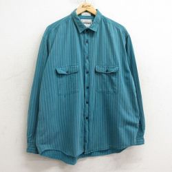 XL★古着 リーバイス Levis 長袖 フランネル シャツ メンズ 90年代 90s コットン 緑他 グリーン ストライプ 24nov28 中古 トップス