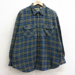 XL★古着 長袖 フランネル シャツ メンズ 00年代 00s コットン 濃緑他 グリーン チェック 24nov28 中古 トップス