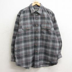 XL★古着 長袖 ヘビー フランネル シャツ メンズ 大きいサイズ コットン グレー他 チェック 24nov28 中古 トップス