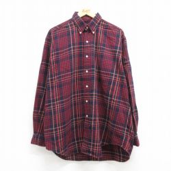 XL★古着 ラルフローレン Ralph Lauren 長袖 ブランド フランネル シャツ メンズ 90年代 90s ワンポイントロゴ BLAIRE コットン ボタンダウン 紺他 ネイビー チェック 24dec05 中古 トップス