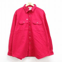 XL★古着 カーハート Carhartt 長袖 ヘビー フランネル シャツ メンズ 90年代 90s 大きいサイズ USA製 エンジ 24dec05 中古 トップス