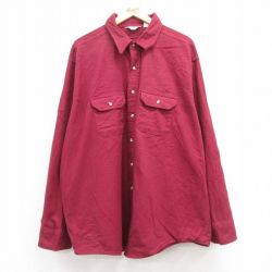 XL★古着 長袖 ヘビー フランネル シャツ メンズ 80年代 80s 大きいサイズ コットン USA製 エンジ 24dec05 中古 トップス