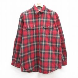L★古着 カーハート Carhartt 長袖 ヘビー フランネル シャツ メンズ ワンポイントロゴ コットン エンジ他 チェック 24dec05 中古 トップス
