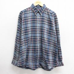 XL★古着 トミーヒルフィガー TOMMY HILFIGER 長袖 ブランド フランネル シャツ メンズ 90年代 90s ワンポイントロゴ コットン ボタンダウン 紺他 ネイビー チェック 24dec05 中古 トップス