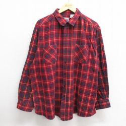 XL★古着 ベーシックエディションズ 長袖 フランネル シャツ メンズ 00年代 00s 大きいサイズ コットン 赤他 レッド チェック 24dec05 中古 トップス