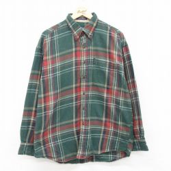 XL★古着 ラルフローレン Ralph Lauren チャップス 長袖 ブランド フランネル シャツ メンズ 90年代 90s コットン ボタンダウン 緑他 グリーン チェック 24dec06 中古 トップス