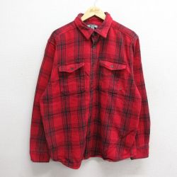 XL★古着 長袖 ヘビー フランネル シャツ メンズ 大きいサイズ コットン 赤他 レッド チェック 24dec07 中古 トップス