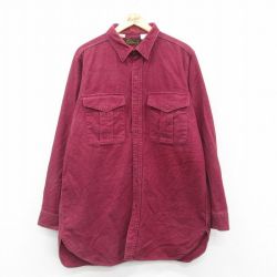 XL★古着 エディーバウアー 長袖 ヘビー フランネル シャツ メンズ 90年代 90s ロング丈 コットン エンジ 24dec09 中古 トップス