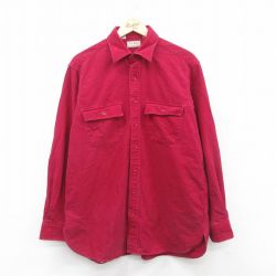 XL★古着 エルエルビーン LLBEAN 長袖 ヘビー フランネル シャツ メンズ 80年代 80s コットン USA製 エンジ 24dec09 中古 トップス