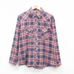 L★古着 ラングラー Wrangler 長袖 ウエスタン フランネル シャツ メンズ 80年代 80s USA製 紺他 ネイビー チェック 24dec09 中古 トップス