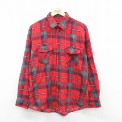 【50%OFF】L★古着 バンヒューセン 長袖 フランネル シャツ メンズ 00年代 00s 赤他 レッド チェック 24dec09 中古 トップス