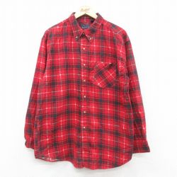 L★古着 ベーシックエディションズ 長袖 フランネル シャツ メンズ 00年代 00s 赤他 レッド チェック 24dec09 中古 トップス