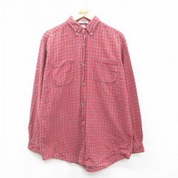 L★古着 マックレガー 長袖 フランネル シャツ メンズ 90年代 90s コットン ボタンダウン 赤他 レッド チェック 24dec09 中古 トップス