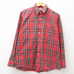 L★古着 エルエルビーン LLBEAN 長袖 フランネル シャツ メンズ 80年代 80s コットン USA製 赤他 レッド タータン チェック 24dec16 中古 トップス
