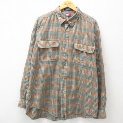 XL★古着 トミーヒルフィガー TOMMY HILFIGER 長袖 ブランド フランネル シャツ メンズ 90年代 90s 大きいサイズ ロング丈 コットン 緑系他 グリーン チェック 24dec16 中古 トップス