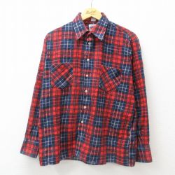 L★古着 ディッキーズ Dickies 長袖 フランネル シャツ メンズ 90年代 90s コットン 赤他 レッド チェック 24dec16 中古 トップス