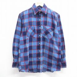 M★古着 長袖 フランネル シャツ メンズ コットン 紺他 ネイビー チェック 24dec16 中古 トップス