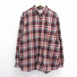 XL★古着 レッドヘッド 長袖 ヘビー フランネル シャツ メンズ 大きいサイズ ロング丈 コットン ボタンダウン 赤他 レッド チェック 24dec16 中古 トップス
