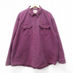 【20%OFF】XL★古着 ウールリッチ WOOLRICH 長袖 ヘビー フランネル シャツ メンズ 00年代 00s 大きいサイズ ロング丈 コットン 紫 パープル 24dec17 中古 トップス