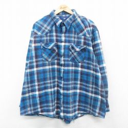 XL★古着 長袖 ウエスタン フランネル シャツ メンズ 00年代 00s 大きいサイズ 紺他 ネイビー チェック 24dec17 中古 トップス