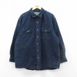【50%OFF】XL★古着 長袖 ヘビー フランネル シャツ メンズ 紺 ネイビー 24dec17 中古 トップス