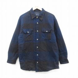 M★古着 ベーシックエディションズ 長袖 フランネル シャツ メンズ 00年代 00s コットン 黒他 ブラック 内側キルティング 24dec21 中古 トップス