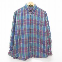 【50%OFF】L★古着 ボストントレーダーズ 長袖 フランネル シャツ メンズ 00年代 00s コットン ボタンダウン 紺他 ネイビー チェック 24dec25 中古 トップス