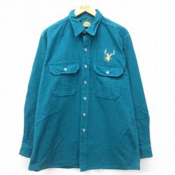 XL★古着 カベラス 長袖 ヘビー フランネル シャツ メンズ 90年代 90s シカ 大きいサイズ ロング丈 コットン USA製 青緑 24dec26 中古 トップス
