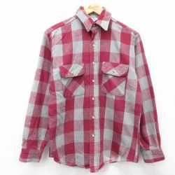M★古着 ファイブブラザー 長袖 ヘビー フランネル シャツ メンズ 80年代 80s コットン USA製 グレー他 バッファロー チェック 【spe】 24dec26 中古 トップス