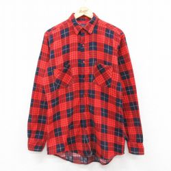 M★古着 ラングラー Wrangler 長袖 フランネル シャツ メンズ 90年代 90s　ロング丈 赤他 レッド チェック 25jan08 中古 トップス