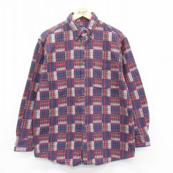 【20%OFF】L★古着 長袖 ヘビー フランネル シャツ メンズ コットン 紺他 ネイビー チェック 25jan14 中古 トップス