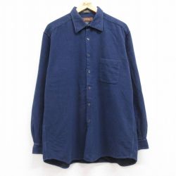 XL★古着 長袖 フランネル シャツ メンズ 00年代 00s 大きいサイズ コットン イタリア製 紺 ネイビー 25jan14 中古 トップス