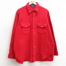 【20%OFF】XL★古着 ランズエンド 長袖 ウール シャツ メンズ 90年代 90s USA製 赤 レッド 25jan14 中古 トップス