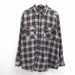 XL★古着 長袖 ウール シャツ メンズ 90年代 90s 大きいサイズ ロング丈 グレー他 チェック 25jan16 中古 トップス