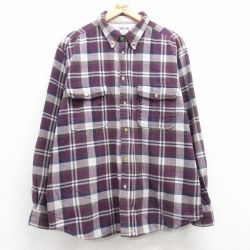 XL★古着 チェロキー 長袖 ヘビー フランネル シャツ メンズ 00年代 00s 大きいサイズ ボタンダウン 紫他 パープル チェック 25jan27 中古 トップス