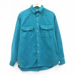 【20%OFF】L★古着 アールイーアイ REI 長袖 ヘビー フランネル シャツ メンズ 90年代 90s コットン 青緑 25jan30 中古 トップス