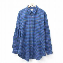 XL★古着 長袖 フランネル シャツ メンズ 90年代 90s 大きいサイズ コットン USA製 青 ブルー 【spe】 25jan31 中古 トップス
