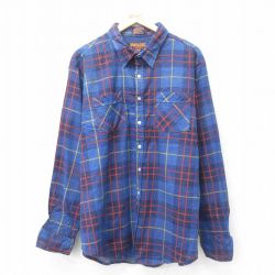 【50%OFF】XL★古着 長袖 フランネル シャツ メンズ 90年代 90s 大きいサイズ 青 ブルー 25jan31 中古 トップス