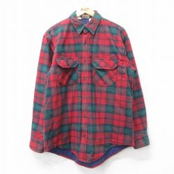 XL★古着 エルエルビーン LLBEAN 長袖 フランネル シャツ メンズ 90年代 90s コットン USA製 赤他 レッド チェック 内側キルティング 25feb04 中古 トップス