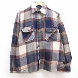 M★古着 長袖 ウール シャツ メンズ 80年代 80s 紺他 ネイビー 25feb05 中古 トップス