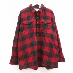 XL★古着 エルエルビーン LLBEAN 長袖 ウール シャツ メンズ 90年代 90s 大きいサイズ ロング丈 USA製 赤他 レッド チェック 25feb05 中古 トップス