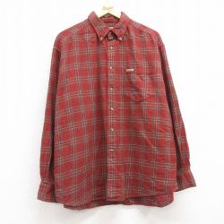 XL★古着 ドッカーズ 長袖 フランネル シャツ メンズ 大きいサイズ コットン ボタンダウン エンジ他 チェック 25feb05 中古 トップス
