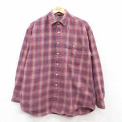 XL★古着 長袖 フランネル シャツ メンズ コットン 赤他 レッド チェック 25feb07 中古 トップス