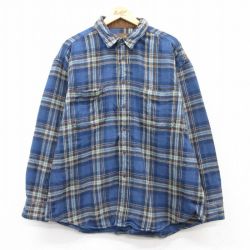 XL★古着 セントジョンズベイ 長袖 ヘビー フランネル シャツ メンズ 大きいサイズ コットン 紺他 ネイビー チェック 25feb07 中古 トップス