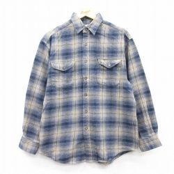 L★古着 長袖 ヘビー フランネル シャツ メンズ コットン 紺他 ネイビー チェック 25feb07 中古 トップス