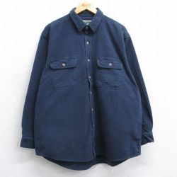 XL★古着 長袖 ヘビー フランネル シャツ メンズ 紺 ネイビー 25feb08 中古 トップス