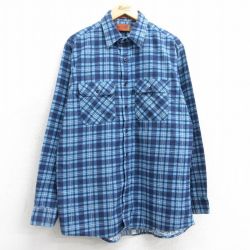 XL★古着 長袖 フランネル シャツ メンズ 90年代 90s USA製 紺他 ネイビー チェック 25feb08 中古 トップス