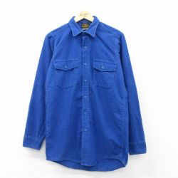 【50%OFF】M★古着 長袖 ヘビー フランネル シャツ メンズ 90年代 90s コットン USA製 青 ブルー 25feb13 中古 トップス