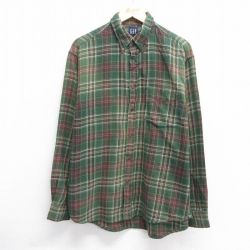 XL★古着 ギャップ GAP 長袖 ヘビー フランネル シャツ メンズ 00年代 00s コットン ボタンダウン 緑他 グリーン チェック 25feb14 中古 トップス