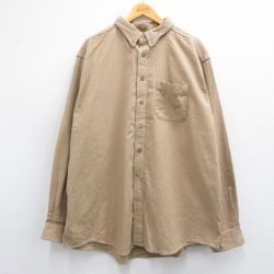 XL★古着 エルエルビーン LLBEAN 長袖 ヘビー フランネル シャツ メンズ 00年代 00s ヘリンボーン 大きいサイズ ロング丈 コットン ボタンダウン カナダ製 ベージュ カーキ 25feb14 中古 トップス